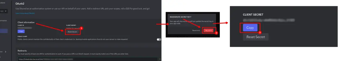This screenshot shows how to copy the client secret